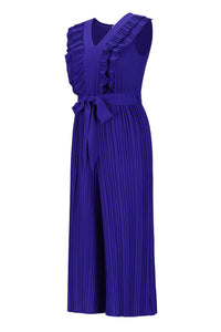 Pleated Ruffle Detail Tie Waist Jumpsuit