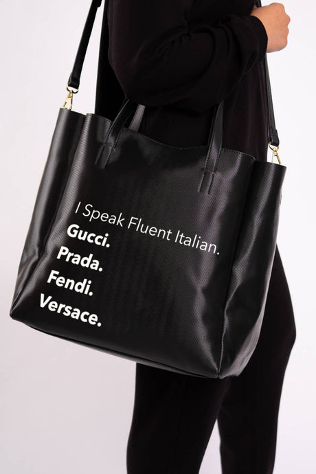 NEVER ENDING TOTE -  FLUENT ITALIAN (BLACK)