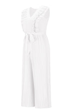 Pleated Ruffle Detail Tie Waist Jumpsuit
