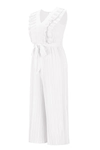 Pleated Ruffle Detail Tie Waist Jumpsuit