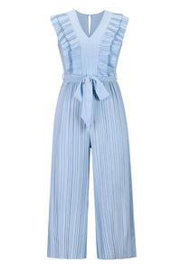 Pleated Ruffle Detail Tie Waist Jumpsuit