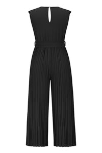 Pleated Ruffle Detail Tie Waist Jumpsuit