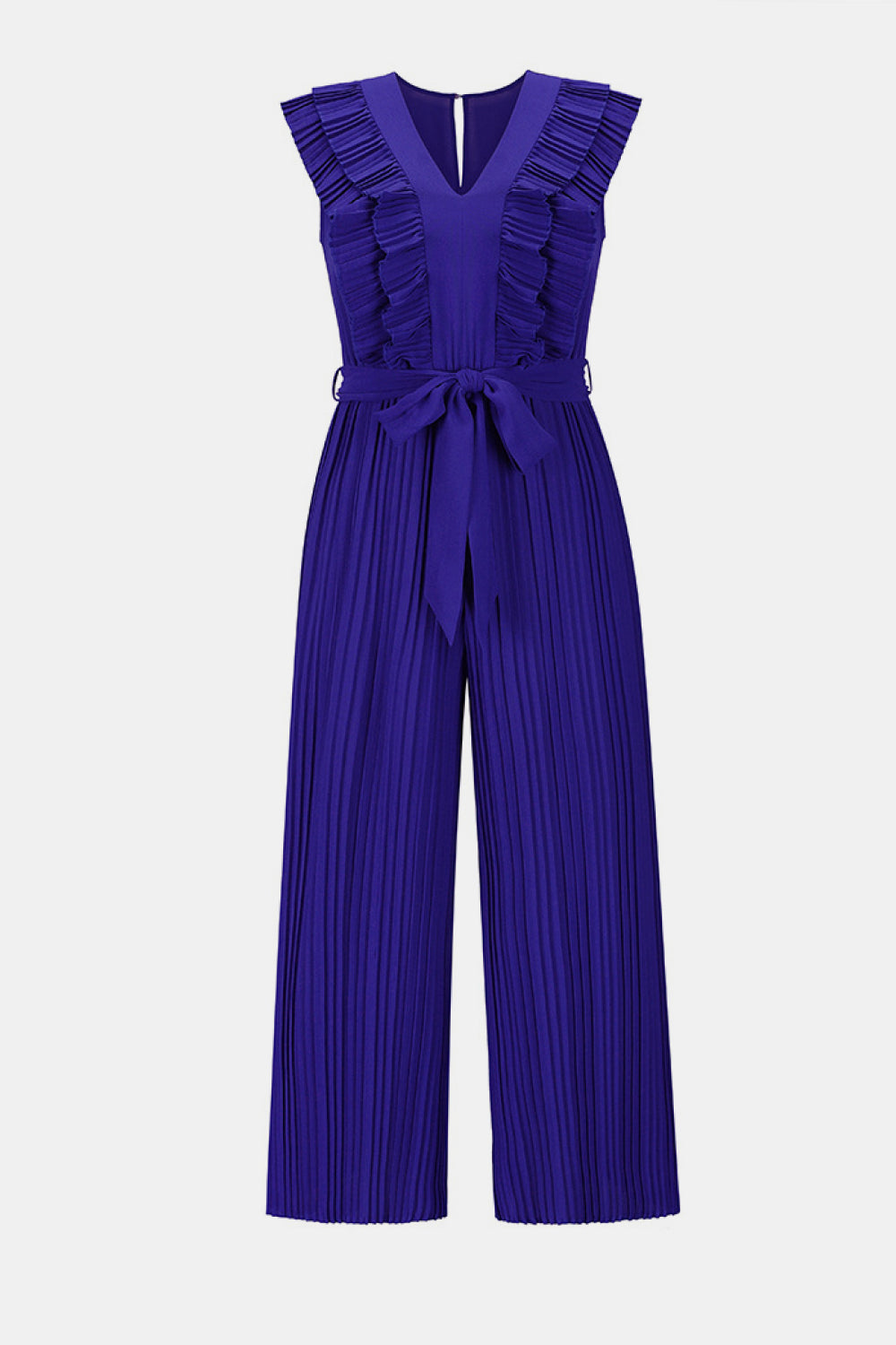 Pleated Ruffle Detail Tie Waist Jumpsuit