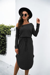One shoulder Asymmetry Tie Waist Dress